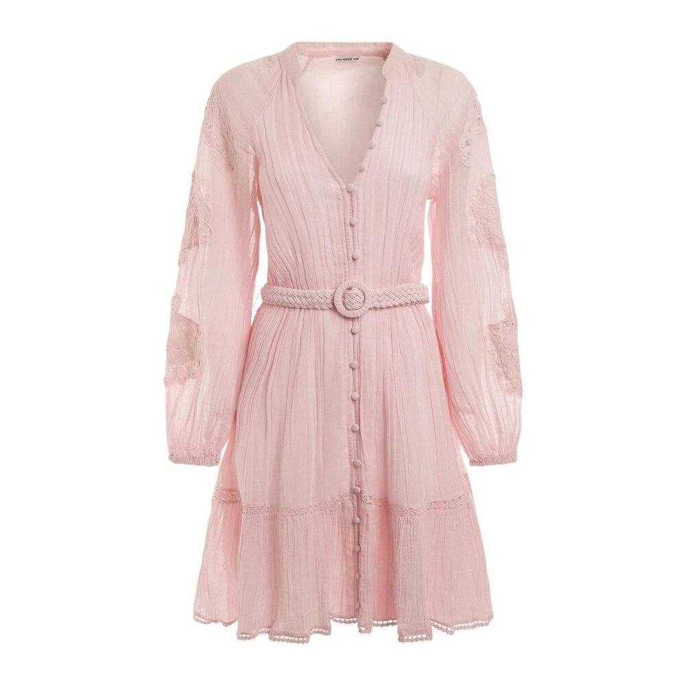 Guess Pink Lace Long Sleeve Button-Down Dress arita dress without belt - Picture 4 of 16